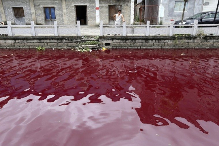  Un râu s-a colorat peste noapte în roşu fără nicio explicaţie (FOTO)