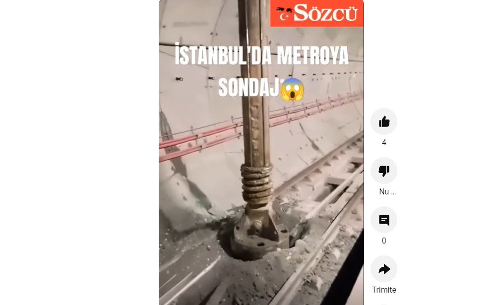  Incident teribil la metroul din Istanbul: tavanul unui tunel, străpuns până la şine de o maşină de găurit care fora asfaltul deasupra