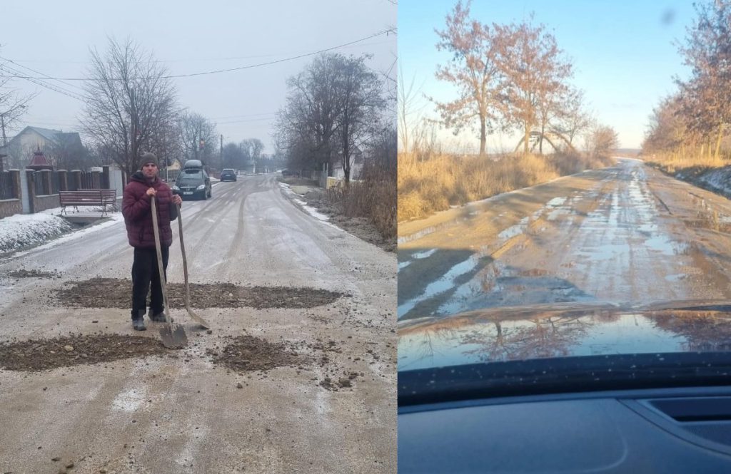  Drum judeţean reparat de doi localnici exasperaţi că îşi strică maşinile