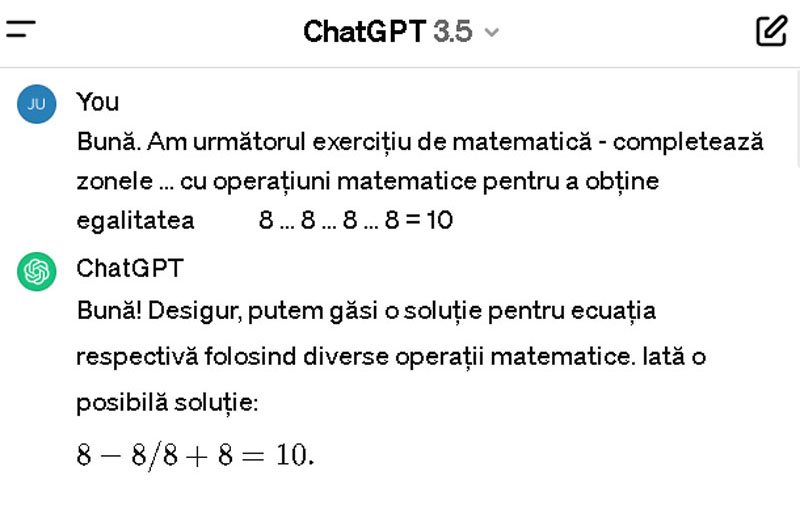  Chat GPT nu a reușit să rezolve o problemă de clasa a II-a