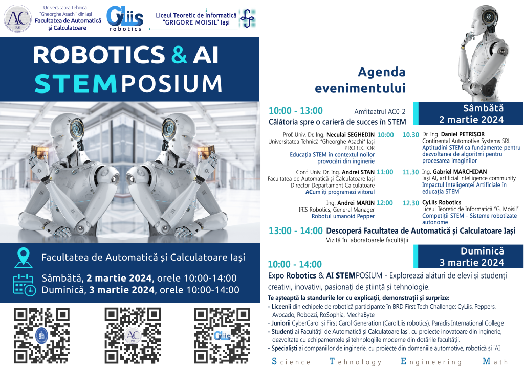  Eveniment despre robotică şi inteligenţă artificială la Liceului de Informatică şi Facultatea de Automatică şi Calculatoare