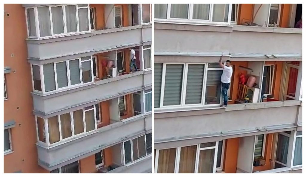  VIDEO Spiderman de Cluj. Bărbat filmat cum se plimba pe balcoanele unui bloc și striga după ajutor