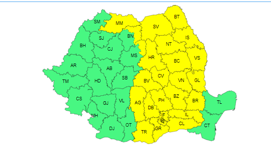  Cod galben de instabilitate atmosferică accentuată la Iași până aproape de miezul nopţii